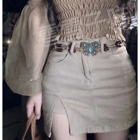 Boho Butterfly Rhinestone Blue Turquoise And Brown Beaded Woven Soft Tie Belt - Picture 4 of 12